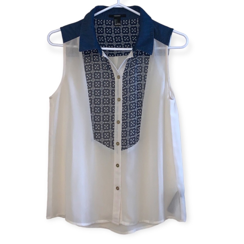 Forever 21 Collared Sleeveless Sheer Top